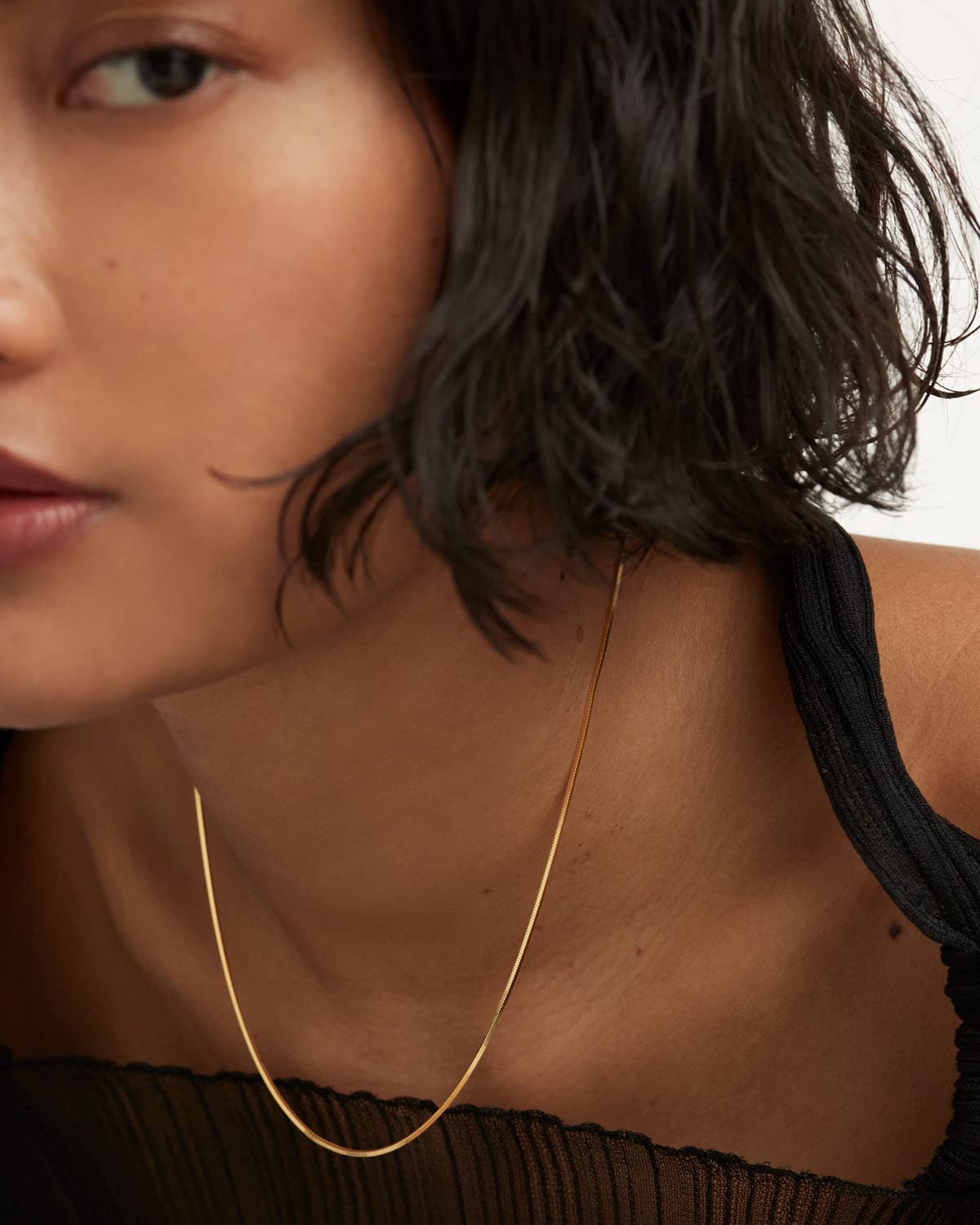 DEARMAY 14K Gold Filled Herringbone Chain Necklace for Women – 1.5MM, 16"